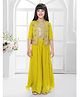 Betty By Tiny Kingdom Georgette Woven Sequins Embellished Top & Palazzo With Three Fourth Sleeves Floral Embroidered Jacket Set - Yellow