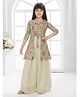 Betty By Tiny Kingdom Georgette Woven Floral Embroidered Sequins & Gota Lace Embellished Top & Palazzo With Three Fourth Sleeves Jacket Set - Cream