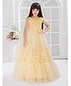 Betty By Tiny Kingdom Net Woven Sleeveless Floral Shaped Sequins Embellished & Applique Detailed Tiered Gown - Yellow