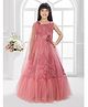 Betty By Tiny Kingdom Net Woven Sleeveless Floral Shaped Sequins Embellished & Applique Detailed Tiered Gown - Pink