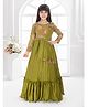 Betty By Tiny Kingdom Woven Full Sleeves Floral Printed Sequins & Lace Embellished Tiered Gown - Green