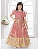 Betty By Tiny Kingdom Silk Woven Half Puffed Sleeves Floral Foil Printed & Embroidered Lace & Sequins Embellished Gown With Attached Dupatta - Peach