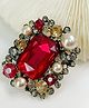 SYGA Luxury Retro Pearl & Diamond Brooch Style Plated Alloy Corsage Pin - Red