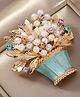 SYGA Elegant Flower Basket Brooch  Crystal Pearl Floral Pin with Blue Enamel Base - Blue