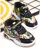 KATS Robot Applique Typography Detailed Velcro Closure Sneakers - Black & Pista