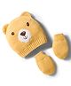 Babyhug Organic Cotton Knit Woollen Cap & Mittens with Bear Design Yellow - Diameter 8.5 cm