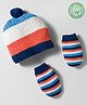 Babyhug Woollen Caps & Mitten Set with Stripes Navy Blue White - Diameter 12 cm