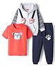 Babyhug Terry Knit Full Sleeves Hooded Front Zipper Jacket T-Shirt & Joggers with Animal Print - Red Navy Blue & White