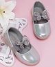 Neska Moda Butterfly Applique Detailed Rhinestones Embellished Velcro Closure Mary Jane Ballerinas - Grey