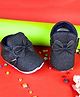 Neska Moda Bow Applique Detailed Glitter Designed Velcro Closure Booties - Blue