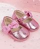 Neska Moda Bow Applique Detailed & Textured With Velcro Closure Anti Skid Booties - Pink