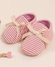 Neska Moda Bow Applique Detailed & Striped With Velcro Closure Anti Skid Booties - Pink