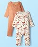 Kookie Kids Interlock Knit Full Sleeves Striped & Animal Printed Rompers Pack of 2 - White & Brown