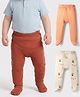 Kookie Kids Interlock Knit Bootie Leggings with Solid Color & Farm Print - Orange Brown & Cream