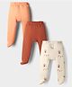Kookie Kids Interlock Knit Bootie Leggings with Solid Color & Farm Print - Orange Brown & Cream
