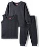 Babyhug Knit Full Sleeves Solid Color Pullover & Sleeveless Thermal Vests & Pant Set - Charcoal Grey