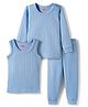 Babyhug Knit Full Sleeves Solid Color Pullover & Sleeveless Thermal Vests & Pant Set - Blue