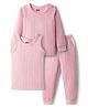 Babyhug Knit Full Sleeves Solid Color Pullover & Sleeveless Thermal Vest & Pant Set - Pink