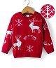 Mark & Mia Knit Full Sleeves Pullover Sweater with Reindeer & Snowflake Design - Red