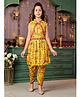 Aarika Woven Sleeveless Abstract Printed Mirror Work Detailed Kurta Churidar With Jacket Set - Yellow