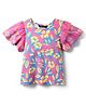 Pine Kids Cotton Knit Half Flutter Sleeves Top with Floral Print - Pink