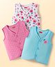 Babyhug 100% Cotton Cambric Woven Sleeveless Front Open Jhablas with Polka Dot & Floral Print Pack of 3 - White Pink & Light Blue
