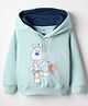 Tango Knit Full Sleeves Hooded Fleece Sweatshirt with Giraffe Print - Aqua Blue