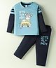 Tango Single Jersey Knit Full Sleeves T-Shirt & Pant Set with Party Animal Print - Aqua Blue