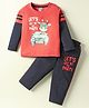 Tango Single Jersey Knit Full Sleeves T-Shirt & Pant Set with Party Animal Print - Red