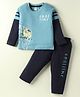 Tango Single Jersey Knit Full Sleeves Twofer T-shirt & Pant Set with Football Print - Milky Blue & Navy Blue