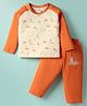 Tango Single Jersey Knit Full Sleeves T-shirt & Lounge Pant Set with Forest Theme Print - Orange & Cream