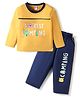 Tango Single Jersey Knit Full Sleeves T-shirt & Lounge Pant Set with Forest Camping Print - Yellow & Navy Blue