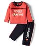 Tango Single Jersey Knit Full Sleeves T-shirt & Lounge Pant Set with Forest Camping Print - Red & Navy Blue