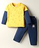 Tango Single Jersey Knit Full Sleeves  T-Shirt & Pant Set with Helicopter Print - Yellow & Navy Blue