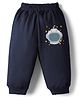 Tango Knit Full Length Fleece Woollen Pant With Text Print - Navy Blue