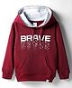 Taeko Full Sleeves Hooded Fleece Sweatshirt with Kangaroo Pocket & Text - Maroon