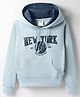 Taeko Full Sleeves Hooded Fleece Sweatshirt with Kangaroo Pocket & Text Print - Light Blue