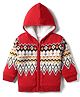 Babyhug Knit Full Sleeves Front Open Hooded Sweater with Aztec Design - Red Grey & Yellow