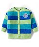 Babyhug Knitted Full Sleeves Striped Front Open Sweater With Text Embroidery - Multicolor