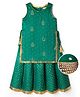 EARTHY TOUCH Silk Woven Sleeveless Ethnic Dress With Foil Floral & Polka Dot Print - Teal Blue