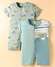 ToffyHouse Cotton Knit Half Sleeves Front Open Rompers with Animal Print Pack of 2 - Mint