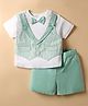ToffyHouse 100% Supercombed Cotton Interlock Half Sleeves T-Shirt & Short Set with Checkered Jacket & Bow - Light Green