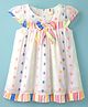 ToffyHouse Cotton Woven Cap Sleeves Frock with Polka Dot Print & Bow Applique - White