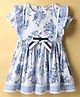 ToffyHouse Cooton Woven Frill Sleeves Dress with Floral Print & Bow Applique - White & Light Blue