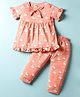 ToffyHouse Cotton Knit Half Sleeves Co-ords Night Suit with Animal Print - Dark Peach