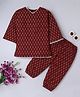 BAATCHEET Cotton Woven Three Fourth Sleeves Floral Printed Lace Embellished Kurti With Coordinating Pant Set - Maroon