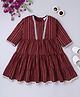 BAATCHEET Cotton Woven Three Fourth Sleeves Abstract Printed Lace Embellished Tiered Dress - Maroon
