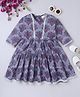 BAATCHEET Cotton Woven Three Fourth Sleeves Floral Printed Lace Embellished Dress - Blue