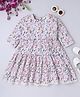 BAATCHEET Cotton Woven Three Fourth Sleeves Floral Printed Lace Embellished Schiffli Embroidered Dress - White