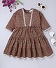 BAATCHEET Cotton Woven Three Fourth Sleeves Abstract Printed Lace Embellished Dress - Green